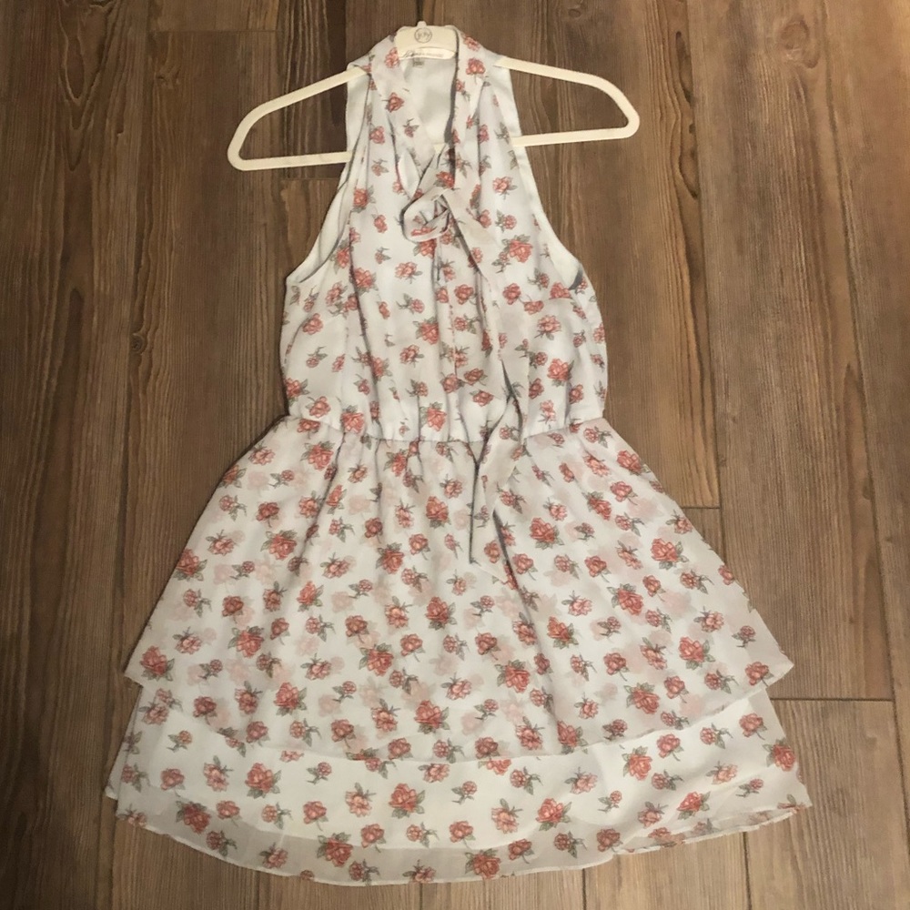 Blue dress with red roses